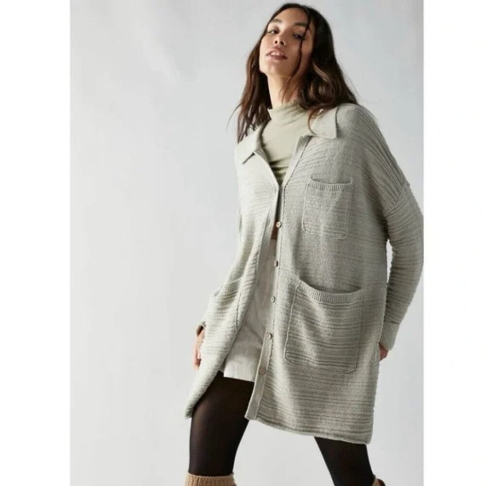 Free People Beach Day Dreaming Button-Up Cardigan Saltwater Khaki Size Large